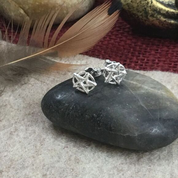 Sterling Silver Pentagram Stud Earrings - Picture 1 of 3
